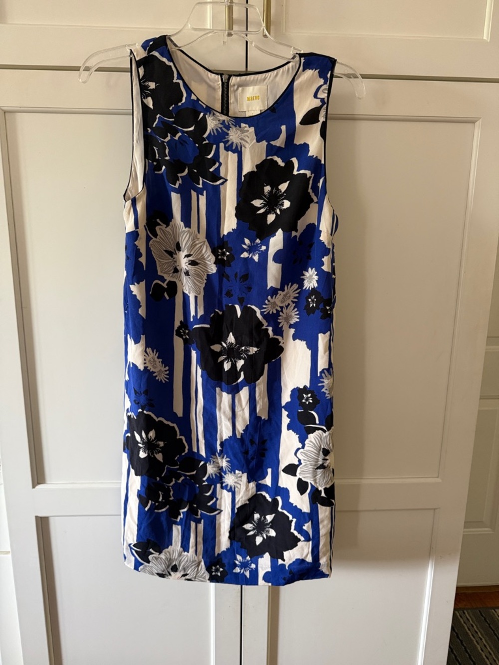 Maeve by Anthropologie Blue and Black Floral Midi Dress 100% silk Size 4